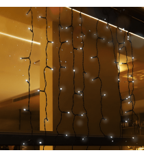 Catena luminosa solare a cascata 100 led 1x1mt - 6500K luce fredda bianca - 8 giochi di luce - IP65 da esterno
