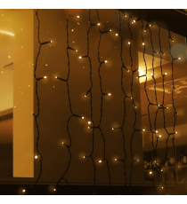 Catena luminosa solare a cascata 100 led 1x1mt - 2700K luce calda gialla - 8 giochi di luce - IP65 da esterno