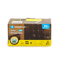 Catena luminosa solare a cascata 100 led 1x1mt - 2700K luce calda gialla - 8 giochi di luce - IP65 da esterno