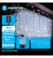 Catena luminosa solare a cascata 100 led 5mtx0.40mt - 6500K luce fredda bianca - 8 giochi di luce - IP65 da esterno Catena luminosa solare a cascata 100 led 5mtx0.40mt - 6500K luce fredda bianca - 8 giochi di luce - IP65 da esterno