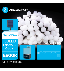 Catena luminosa solare con lampadine a sfera opacizzate 50 led 10mt 6500K luce fredda bianca 8 giochi di luce IP65 da esterno Catena luminosa solare con lampadine a sfera opacizzate 50 led 10mt 6500K luce fredda bianca 8 giochi di luce IP65 da esterno