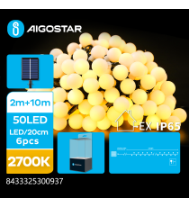 Catena luminosa solare con lampadine a sfera opacizzate 50 led 10mt 2700K luce calda gialla 8 giochi di luce IP65 da esterno Catena luminosa solare con lampadine a sfera opacizzate 50 led 10mt 2700K luce calda gialla 8 giochi di luce IP65 da esterno
