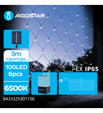 Catena luminosa solare a rete 100 led 1.5x1.5mt - 6500K luce fredda bianca - 8 giochi di luce - IP65 da esterno Catena luminosa solare a rete 100 led 1.5x1.5mt - 6500K luce fredda bianca - 8 giochi di luce - IP65 da esterno