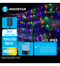Catena luminosa solare a rete 100 led 1.5x1.5mt - Rgby multicolor - 8 giochi di luce - IP65 da esterno Catena luminosa solare a rete 100 led 1.5x1.5mt - Rgby multicolor - 8 giochi di luce - IP65 da esterno
