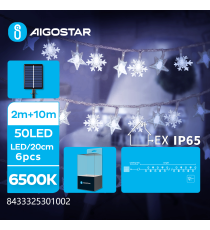 Catena luminosa solare con stelle e fiocchi di neve 50 led 10mt - 6500K luce fredda bianca - 8 giochi di luce - IP65 da esterno Catena luminosa solare con stelle e fiocchi di neve 50 led 10mt - 6500K luce fredda bianca - 8 giochi di luce - IP65 da esterno