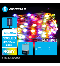 Catena luminosa solare con fili in rame 100 led 10mt - Rgby multicolor - 8 giochi di luce - IP65 da esterno Catena luminosa solare con fili in rame 100 led 10mt - Rgby multicolor - 8 giochi di luce - IP65 da esterno
