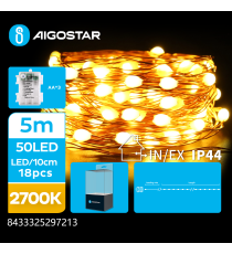 Catena luminosa a batteria 3AA con fili in rame 50 led 5metri - 2700K luce calda 8 modalità illuminazione IP44 interno/esterno Catena luminosa a batteria 3AA con fili in rame 50 led 5metri - 2700K luce calda 8 modalità illuminazione IP44 interno/esterno