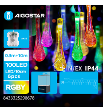 Catena luminosa a batteria 3AA lampadine a goccia 100 led 10metri - Rgby multicolor 8 modalità illuminazione IP44 int/est Catena luminosa a batteria 3AA lampadine a goccia 100 led 10metri - Rgby multicolor 8 modalità illuminazione IP44 int/est