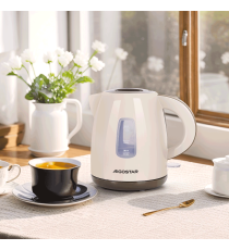 Bollitore elettrico in plastica bianco - 1850-2200W - capacità 1,2 litri - Bpa Free - Protezione in caso di acqua insufficiente Bollitore elettrico in plastica bianco - 1850-2200W - capacità 1,2 litri - Bpa Free - Protezione in caso di acqua insufficiente
