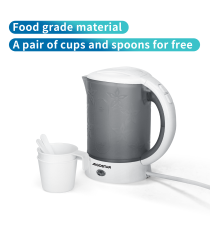 Bollitore elettrico in plastica da viaggio bianco 650W capacità 600ml - Bpa Free - con 2 bicchieri e 2 chiucchiaini inclusi Bollitore elettrico in plastica da viaggio bianco 650W capacità 600ml - Bpa Free - con 2 bicchieri e 2 chiucchiaini inclusi