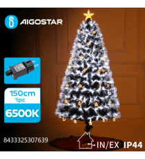 Albero di Natale in fibra ottica 150cm 165 led 6500K luce fredda bianca -rami folti- 8 giochi di luce+memoria+timer IP44 int/est Albero di Natale in fibra ottica 150cm 165 led 6500K luce fredda bianca -rami folti- 8 giochi di luce+memoria+timer IP44 int/est