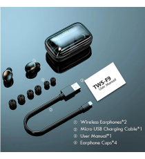 Coppia auricolari F9+ plus black generico nero con display led Earphone Bluetooth V5.0 WI-FI cuffie TWS alta qualità iOS ANDROID Coppia auricolari F9+ plus black generico nero con display led Earphone Bluetooth V5.0 WI-FI cuffie TWS alta qualità iOS ANDROID