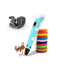 Penna 3D per disegni tridimensionali - Penna per stampa stereoscopica 3D blu + filamento PE12 con alimentatore - 3D PEN