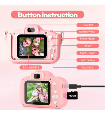 Fotocamera digitale unicorno X5 pink per bambini - Risoluzione video 1920x1080 foto: 3264x2448 - 20MP schermo 2" doppia lente