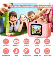 Fotocamera digitale dog X5 pink per bambini - Risoluzione video 1920x1080 foto: 3264x2448 - 20MP schermo 2" doppia lente