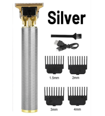 Tagliacapelli e regolabarba T9 silver - rifinitore professionale ricaricabile in acciaio inox 4 misure di taglio - superpotente Tagliacapelli e regolabarba T9 silver - rifinitore professionale ricaricabile in acciaio inox 4 misure di taglio - superpotente