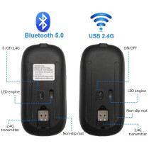 Mouse wireless professionale MR12 nero con luci RGB - ergonomico ottico 4 tasti - wifi 2,4g e Bluetooth 5.0 - dpi 1600 10mt