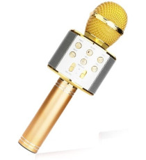 Microfono Wireless gold WS-858 Altoparlante Cassa Integrata Bluetooth Portatile Karaoke in metallo - dimensioni 20x7x7cm