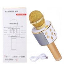 Microfono Wireless gold WS-858 Altoparlante Cassa Integrata Bluetooth Portatile Karaoke in metallo - dimensioni 20x7x7cm