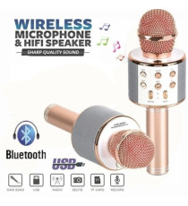 Microfono Wireless rose gold WS-858 Altoparlante Cassa Integrata Bluetooth Portatile Karaoke in metallo - dimensioni 20x7x7cm