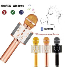 Microfono Wireless rose gold WS-858 Altoparlante Cassa Integrata Bluetooth Portatile Karaoke in metallo - dimensioni 20x7x7cm