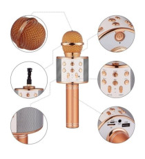 Microfono Wireless rose gold WS-858 Altoparlante Cassa Integrata Bluetooth Portatile Karaoke in metallo - dimensioni 20x7x7cm