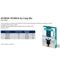 Carta fotocopie A4 Isy Copy Blu 75gr - bianca - 500ff - in risma - bianco elevato - Certificata FSC,ECF,ECOLABEL,ISO9706 Carta fotocopie A4 Isy Copy Blu 75gr - bianca - 500ff - in risma - bianco elevato - Certificata FSC,ECF,ECOLABEL,ISO9706