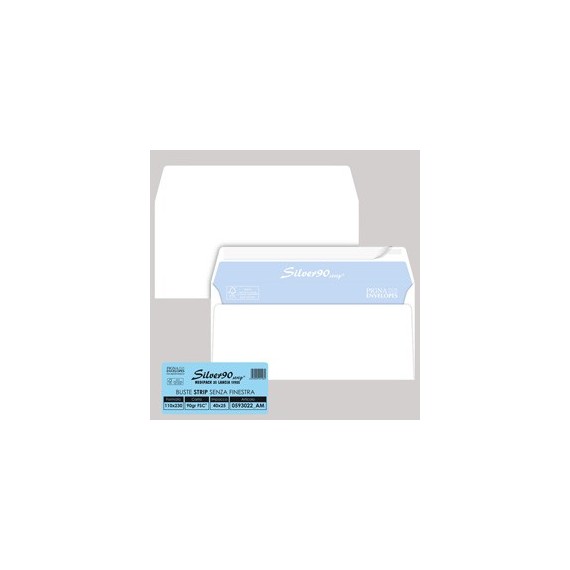 Busta SILVER90 STRIP FSC - bianca - internografata - senza finestra - 110 x 230 mm - 90 gr - Pigna - conf. 25 pezzi