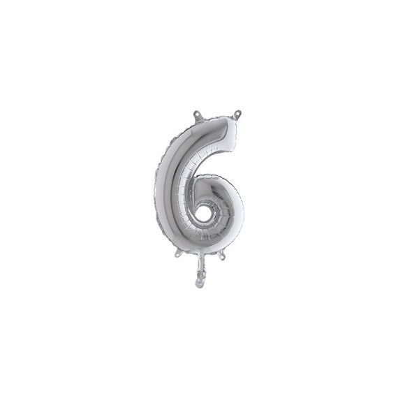 Palloncino - numero 6 - H 36 cm - mylar - argento - Big party