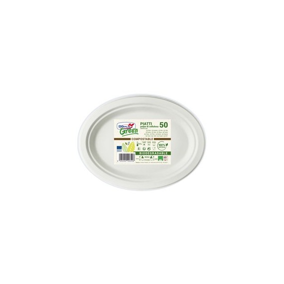 Piatti ovali - 26x19,5 cm - biodegradabili - Dopla Green - conf. 50 p