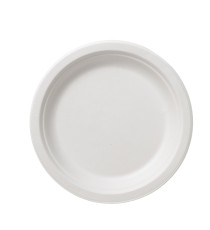 Piatto piano monouso Bio - rotondo - diametro 22 cm - cellulosa/canna da zucchero - bianco - Leone - conf. 50 pezzi