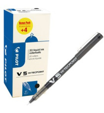 Roller Hi Tecpoint V5 con cappuccio - punta 0,5mm - nero - Pilot - conf. 16 + 4 pezzi