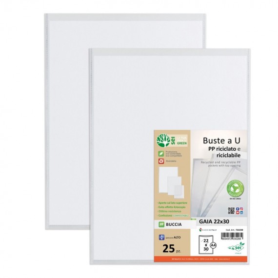 Buste a sacco Gaia - PP riciclato - 22 x 30 cm - buccia - trasparente - Sei rota - conf. 25 pezzi Buste a sacco Gaia - PP riciclato - 22 x 30 cm - buccia - trasparente - Sei rota - conf. 25 pezzi