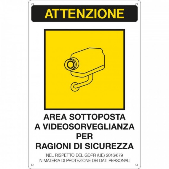Cartello area video 20x30 cm Immagine gialla Cartelli Segnalatori ''Area sottoposta a videosorveglianza'' - 33378