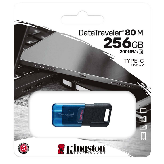 Pendrive 256GB USB-C datatraveler DT80M Kingston DT80M-256GB 128 GB USB 3.2 Gen 1 Drive Flash USB-C TYPE-C Fino a 200 MB/s