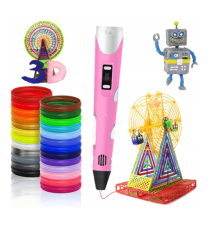 Penna 3D per disegni tridimensionali - Penna per stampa stereoscopica 3D pink + filamento PE12 con alimentatore - 3D PEN