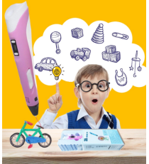Penna 3D per disegni tridimensionali - Penna per stampa stereoscopica 3D pink + filamento PE12 con alimentatore - 3D PEN