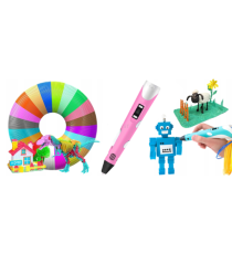 Penna 3D per disegni tridimensionali - Penna per stampa stereoscopica 3D pink + filamento PE12 con alimentatore - 3D PEN
