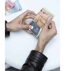 Porta tessere Mondraghi ELEGANCE CUT BLUE,mini wallet in pelle con protezione RFID,fino a 9 tessere + banconote Made in Italy