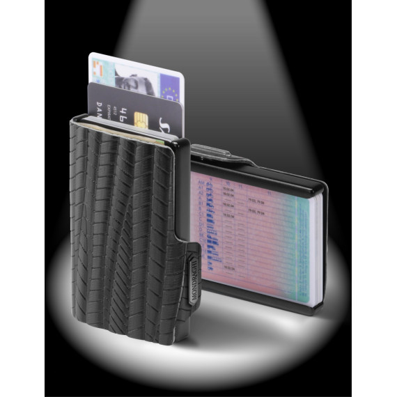 Porta tessere Mondraghi EVOLUTION BLACK con portamonete,mini wallet in pelle con protezione RFID,fino a 9 tessere + banconote