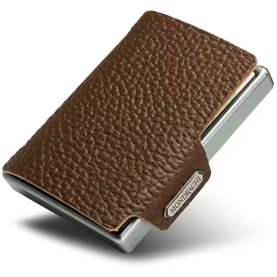 Porta tessere Mondraghi ONE BROWN,mini wallet in pelle con protezione RFID,fino a 9 cards + banconote Made in Italy