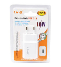 Caricatore da muro USB-A Linq TS61 - 1 porta Usb TYPE-A da 2.1A 10W bianco - ricarica rapida - caricabatteria