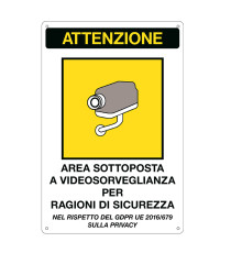 Cartello segnalatore - 20x30 cm - AREA SOTTOPOSTA A VIDEOSORVEGLIANZA - alluminio - Cartelli Segnalatori