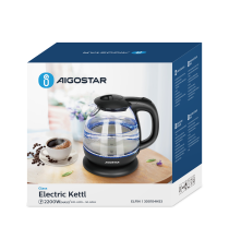 Bollitore elettrico in vetro nero capacità 1 litro 2200W - spegnimento automatico a bollitura,con luce blu integrata,AIGOSTAR Bollitore elettrico in vetro nero capacità 1 litro 2200W - spegnimento automatico a bollitura,con luce blu integrata,AIGOSTAR