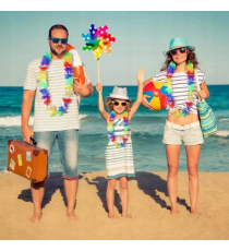 Set da 4pz collana Hawaiana con fiori multicolore - 1pz di collana, 1pz di corona, 2pz di bracciali hawaiani