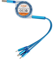 Cavo di ricarica retrattile USB-A 3 in 1 Linq IP-7893 connettore Lightning,MicroUSB,USB-C(Type-C) - Ricarica veloce 2A, Cavo 1mt