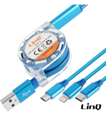 Cavo di ricarica retrattile USB-A 3 in 1 Linq IP-7893 connettore Lightning,MicroUSB,USB-C(Type-C) - Ricarica veloce 2A, Cavo 1mt