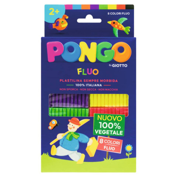 Panetti di plastilina 100% vegetale Pongo by Giotto 264 g conf. da 8 colori fluo assortiti - F603200