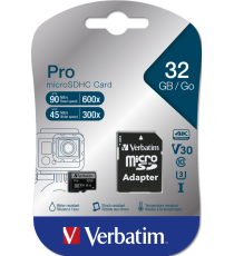 Micro Sdhc Pro U3 32GB Verbatim 47041 V30 Classe 10 UHS Speed Class 3 (U3) con adattatore fino a 90 MB/Sec Micro Sdhc Pro U3 32GB Verbatim 47041 V30 Classe 10 UHS Speed Class 3 (U3) con adattatore fino a 90 MB/Sec