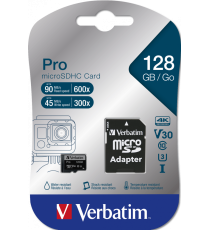 Micro Sdhc Pro U3 128GB Verbatim 47044 V30 Classe 10 UHS Speed Class 3 (U3) con adattatore fino a 90 MB/Sec Micro Sdhc Pro U3 128GB Verbatim 47044 V30 Classe 10 UHS Speed Class 3 (U3) con adattatore fino a 90 MB/Sec